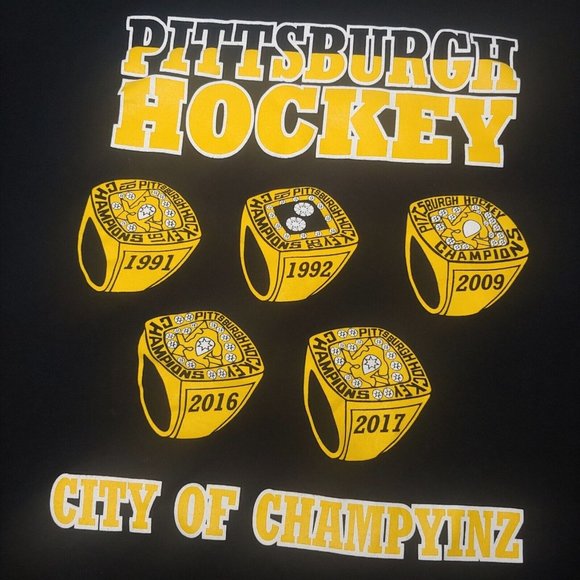 Pittsburgh Hockey City Of Champyinz Men XL T Shirt Stanley Cup Rings Champs NHL - Picture 2 of 5